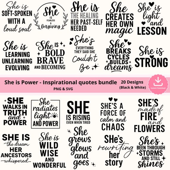 Empowerment SVG Bundle: "She is Power" Inspirational Quotes (Digital Download)