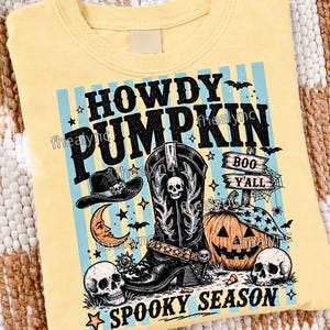 Western Howdy Halloween PNG, Retro Pumpor Sublimering, Randig Spooky Season Grafik, Cowboy Boot Digital Nedladdning