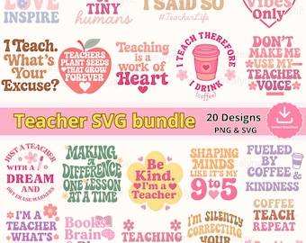 Teacher SVG Bundle: 20 Funny Quote Designs (PNG, SVG)