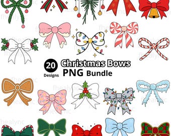 Weihnachtsbögen PNG Bundle, 20 festliche Coquette Bow Clipart Designs