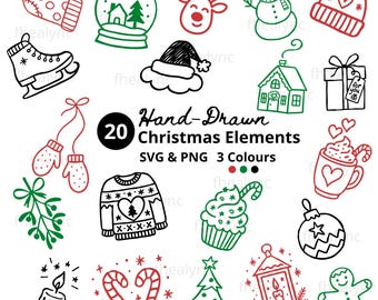 Hand-Drawn Christmas Elements: Doodle SVG & PNG Bundle