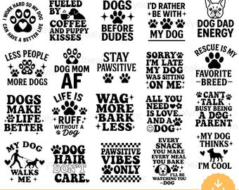 Dog Lover SVG Bundle: Funny Pet Quotes, Dog Mom Clipart (Digital Download)
