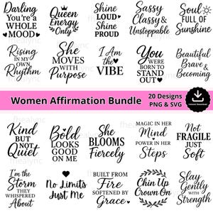 Women Affirmation SVG Bundle: 20 Inspirational Quotes (Digital Download)