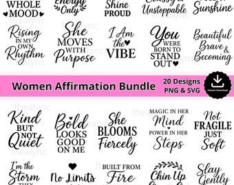Women Affirmation SVG Bundle, 20 Inspirational Quotes for Women, affirmation svg women, womens affirmations svg, posit quote, womenism svg