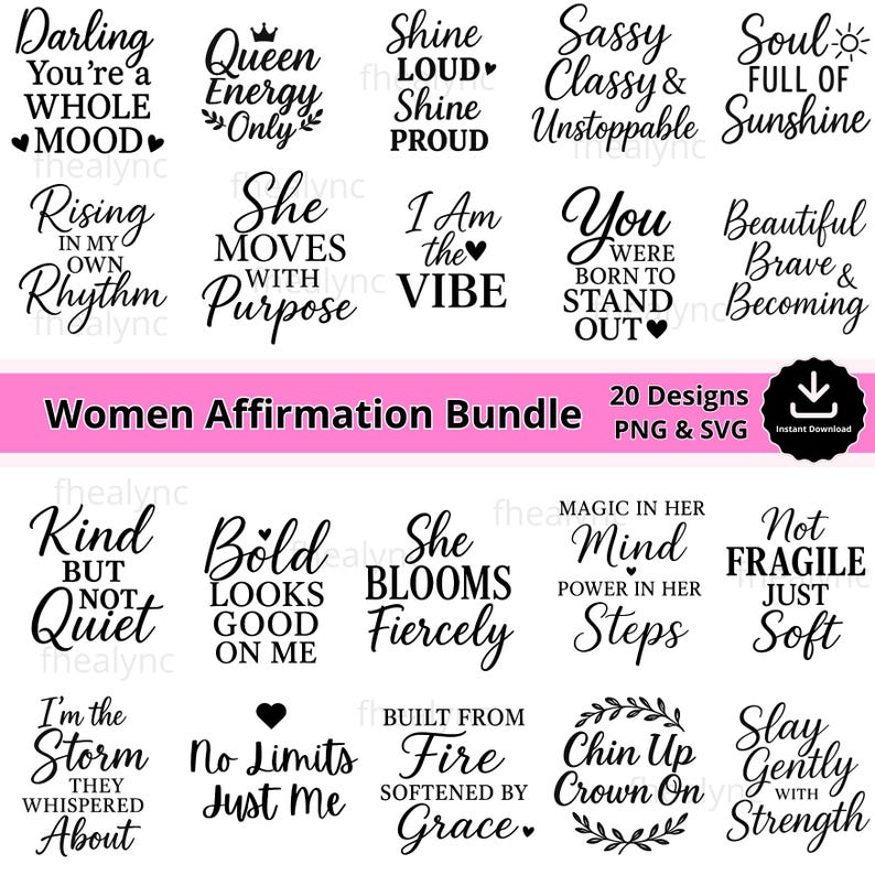 Women Affirmation SVG Bundle: 20 Inspirational Quotes (Digital Download) image 1