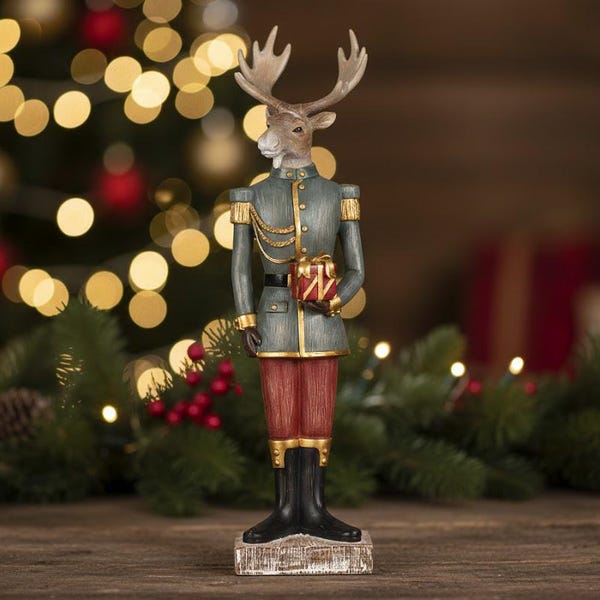 Soldier Uniform Reindeer Figurine with Gift - Christmas Holiday Decor Printable 3D STL File