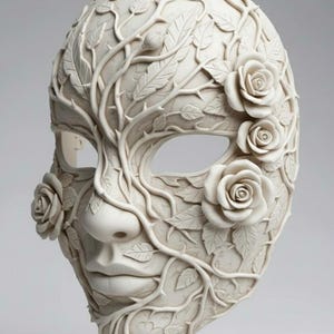 Maschera di rosa spinata, scultura botanica dettagliata per decorazioni cosplay, file STL 3D immagine 2