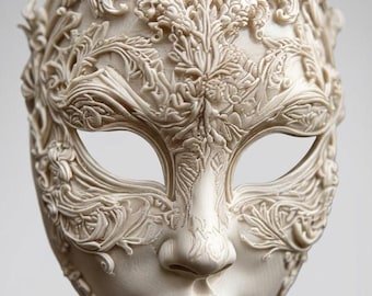 Maschera barocca ornata, maschera facciale in rilievo gotico altamente dettagliata, file digitale stampabile in 3D per cosplay