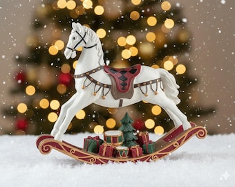 Caballo balancín navideño con decoración de juguetes - Figura festiva imprimible en archivo STL 3D