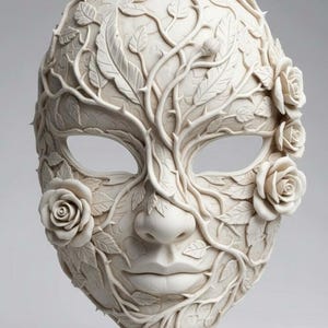 Máscara de rosa espinosa, escultura botánica detallada para decoración de cosplay, archivo STL 3D