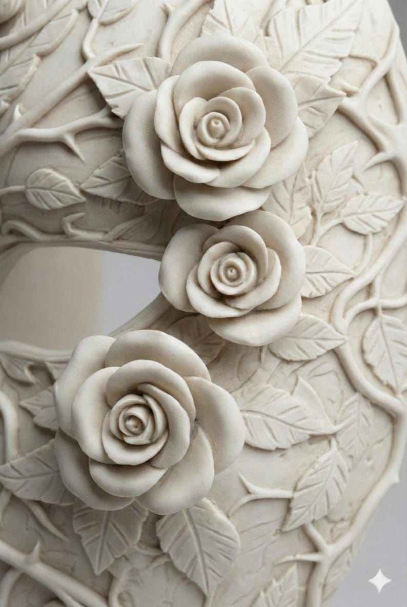 Maschera di rosa spinata, scultura botanica dettagliata per decorazioni cosplay, file STL 3D immagine 3