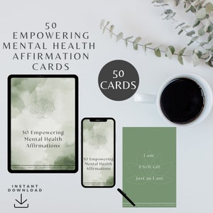 50 Tarjetas de Afirmaciones Empoderadoras, Frases de Afirmaciones Positivas, Tarjetas de Manifestación Digital de Autocuidado, Regalo ADICIONAL, Hoja de Trabajo "Declaraciones de Yo Soy"