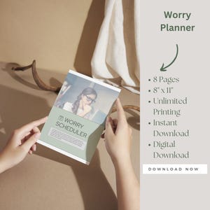 Mental Health Workbook Therapy Worksheet Collection Anxiety Planner Printable Worry Scheduler System Stress Management Toolkit Coping Skills Resource Daily Anxiety Tracking Mental Wellness Organization Instant Download Digital Planner Self