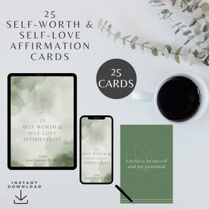 25 cartes d'affirmation de l'estime de soi et de l'amour de soi cadeau BONUS Feuille de travail « I am Statements ».