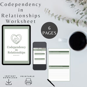 Codependency in Relationships Printable Workbook & worksheet Mental Health Resource Selfhelp self esteem Codependency therapy worksheets