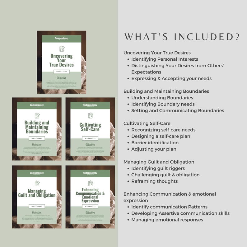 Codependency Worksheet Recovery Workbook Self Help Printable Therapy ...