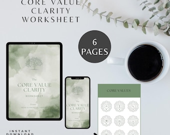 Core Value Worksheet Clarity Guide Mindset Therapy Tools Eldest Daughter Personal Discovery Printable Self Reflection Life Coaching Workbook