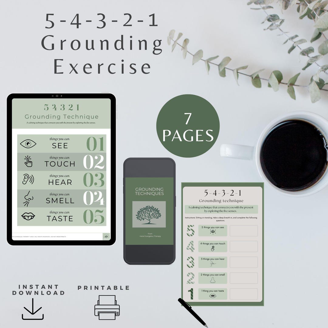 5 4 3 2 1 Grounding Exercise Worksheet 54321 for Anxiety Management 5 4