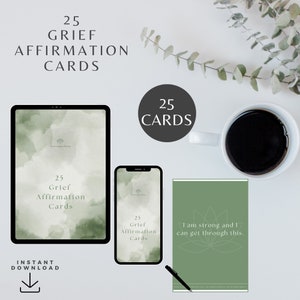 25 Grief Affirmations Coping with Grief & Loss Counseling Therapy therapy tools mindset BONUS Gift &quot;I am Statements&quot; worksheet