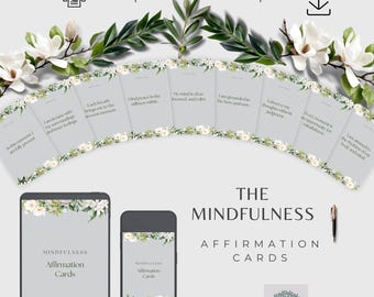 Mindfulness Affirmations Karten Printable Affirmation Deck tägliche positive Mantras Selbstmitgefühl Selbstbewusstsein psychische Gesundheit Werkzeuge Therapie