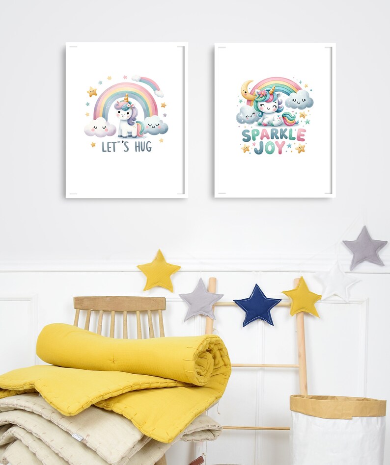 Unicorn Nursery Wall Art Print, Set of 3, Boho Unicorn Wall Art