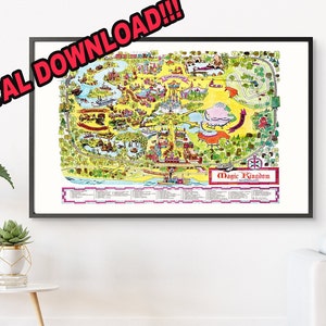 Affiche d'attraction Disneyworld - carte Magic Kingdom vintage 1971 - Remasterisée