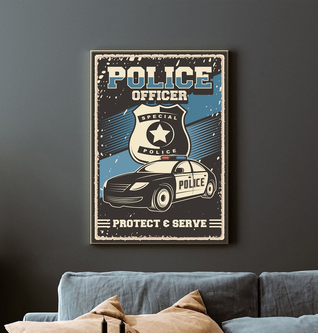 Police Officer Protect and Serve Pop Art Vintage Retro Design Signage ...