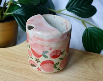 Handmade Ceramic Travel Cup / Tumbler with Peaches! (short) - Handmade Ceramic Cup / Travel Tumbler / Ceramic Travel Tumbler