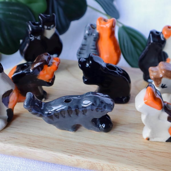 Tiny Cat Vases / Ornaments - Handmade Ceramic Cats / Cat Whisker Holder