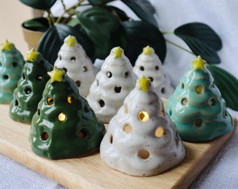 Handmade Ceramic Christmas Tree Tea Light Ornaments (small)