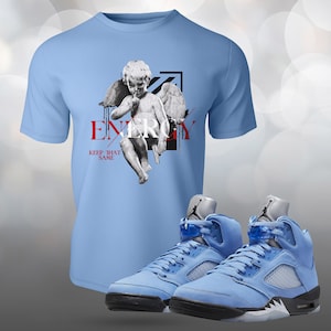 Retro 5 UNC University Blue 5s Energy Sneaker Shirt to Match Street Wear T-shirt Unisex Short Sleeve Tee