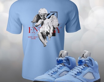 Retro 5 UNC University Blue 5s Energy Sneaker Shirt to Match Street Wear Camiseta Unisex Camiseta de manga corta