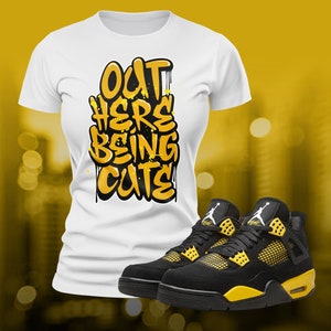 Yellow Thunder 4 Being Cute Street Wear Sneaker Shoe Match T-shirt Summer Unisex Jersey Short Sleeve Tee