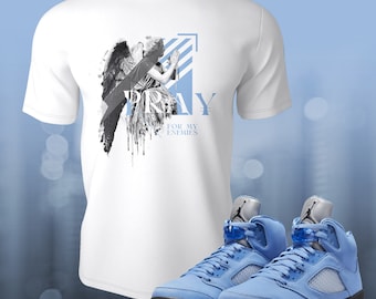 Retro 5 UNC University Blue 5s Pray Sneaker Shirt to Match Street Wear Camiseta Unisex Camiseta de manga corta