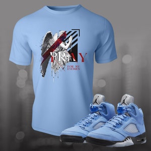 Retro 5 UNC University Blue 5s Pray Sneaker Shirt to Match Street Wear T-shirt Unisex Short Sleeve Tee