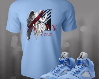Retro 5 UNC University Blue 5s Pray Sneaker Shirt to Match Street Wear Camiseta Unisex Camiseta de manga corta