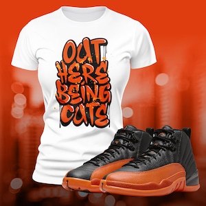 Orange Retro 12 Being Cute OG Street Wear Sneaker Shoe Match T-shirt Summer Unisex Jersey Short Sleeve Tee