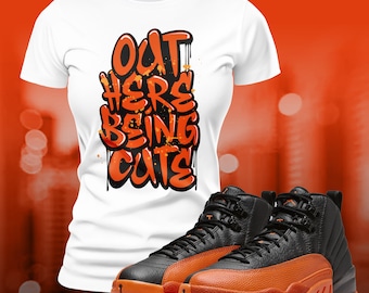 Orange Retro 12 Sein Cute OG Street Wear Sneaker Schuh Match T-Shirt Sommer Unisex Jersey Kurzarm T-Shirt
