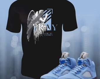 Retro 5 UNC University Blue 5s Pray Sneaker Shirt to Match Street Wear T-shirt Unisex Short Sleeve Tee