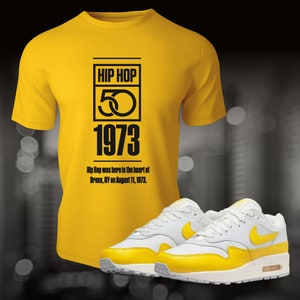 Air Max 1 Yellow Hip Hop 50 Sneaker Match Tee Shirt to Match Streetwear Shoe outfit Summer Retro OG  Unisex Softstyle T-Shirt