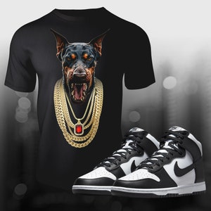 Black Panda Doberman Dog Retro OG Sneaker Match Tee Shirt to Match Street Wear Unisex Jersey Short Sleeve Tee