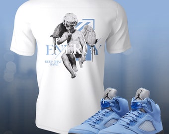 Retro 5 UNC University Blue 5s Energy Sneaker Shirt to Match Street Wear T-shirt Unisex Short Sleeve Tee