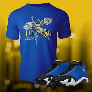 Laney 14 Royal Blue Sneaker Match Tee Hustle Angel Shirt to match Streetwear Summer Unisex Jersey Short Sleeve Tee