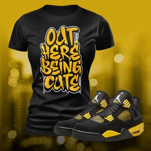 Yellow Thunder 4 Being Cute Street Wear Sneaker Shoe Match T-shirt Summer Unisex Jersey Short Sleeve Tee