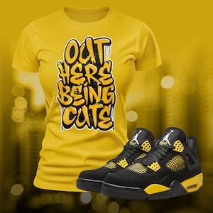 Yellow Thunder 4 Being Cute Street Wear Sneaker Shoe Match T-shirt Summer Unisex Jersey Short Sleeve Tee