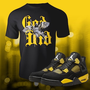 Retro Thunder 4 Gelbes Shirt passend zur Street Wear Unisex Sommer Sneaker Jersey Kurzarm T-Shirt