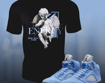 Retro 5 UNC University Blue 5s Energy Sneaker Shirt to Match Street Wear Camiseta Unisex Camiseta de manga corta