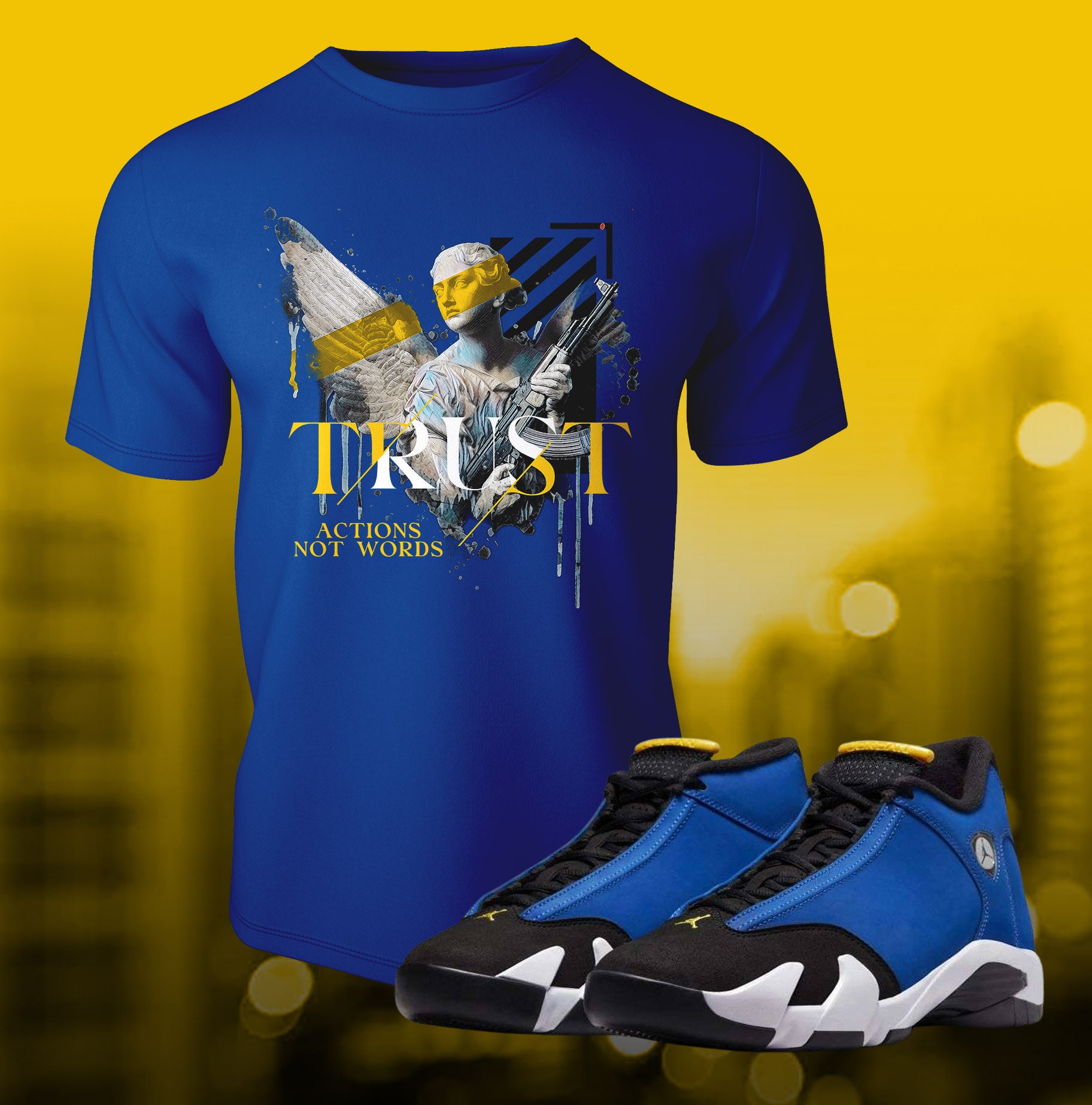 14 Laney Varsity Blue 14s Street Wear Sneaker Shirt to Match Summer Unisex Short Sleeve Tee Shirt