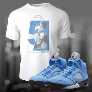Retro 5 UNC University Blue 5s Sneaker Shirt to Match T-shirt Streetwear Unisex Short Sleeve Tee