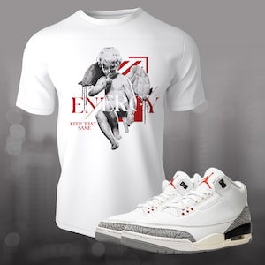 Cement 3 Retro Energy White Red Sneaker Shirt to Match Street Wear T-shirt Unisex Short Sleeve Tee